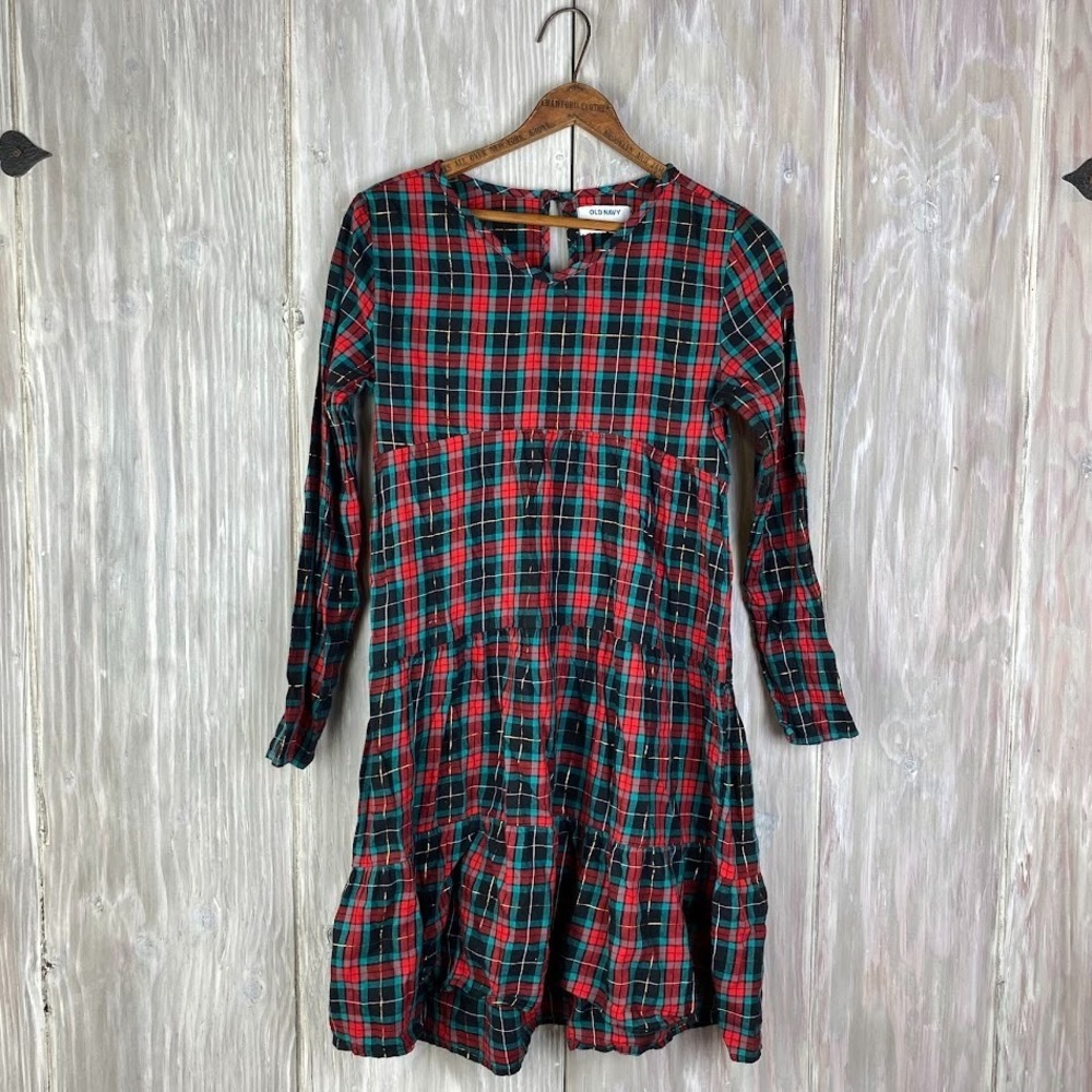 Old Navy Girls Red Plaid Christmas Holiday Dress Long Sleeve XL 14-16